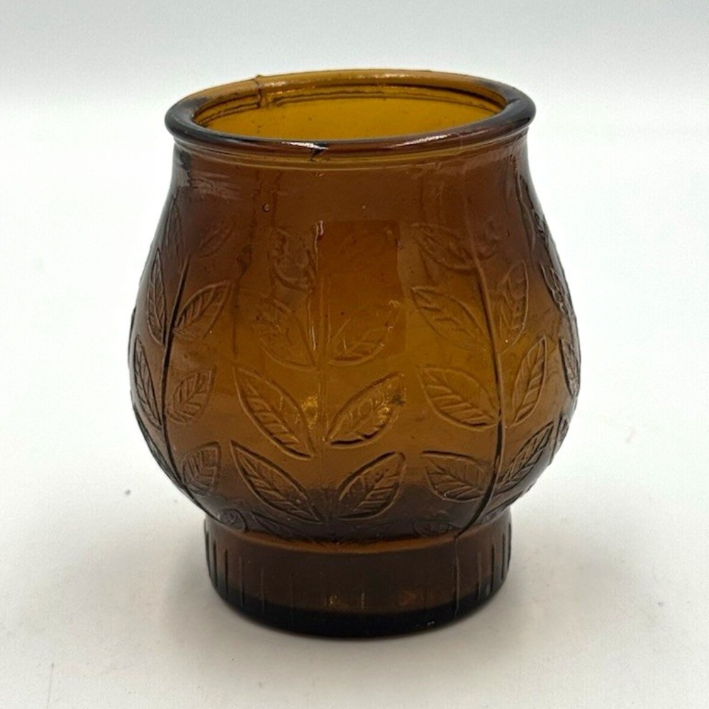 Vintage Amber Glass Jar with Embossed Leaf Pattern, Amber Colored Glass